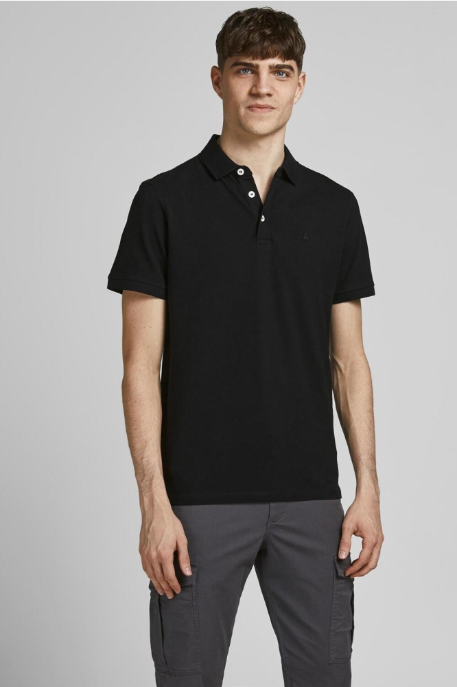 JJEPAULOS POLO SS NOOS 12136668 BLACK/TONAL/BLAC